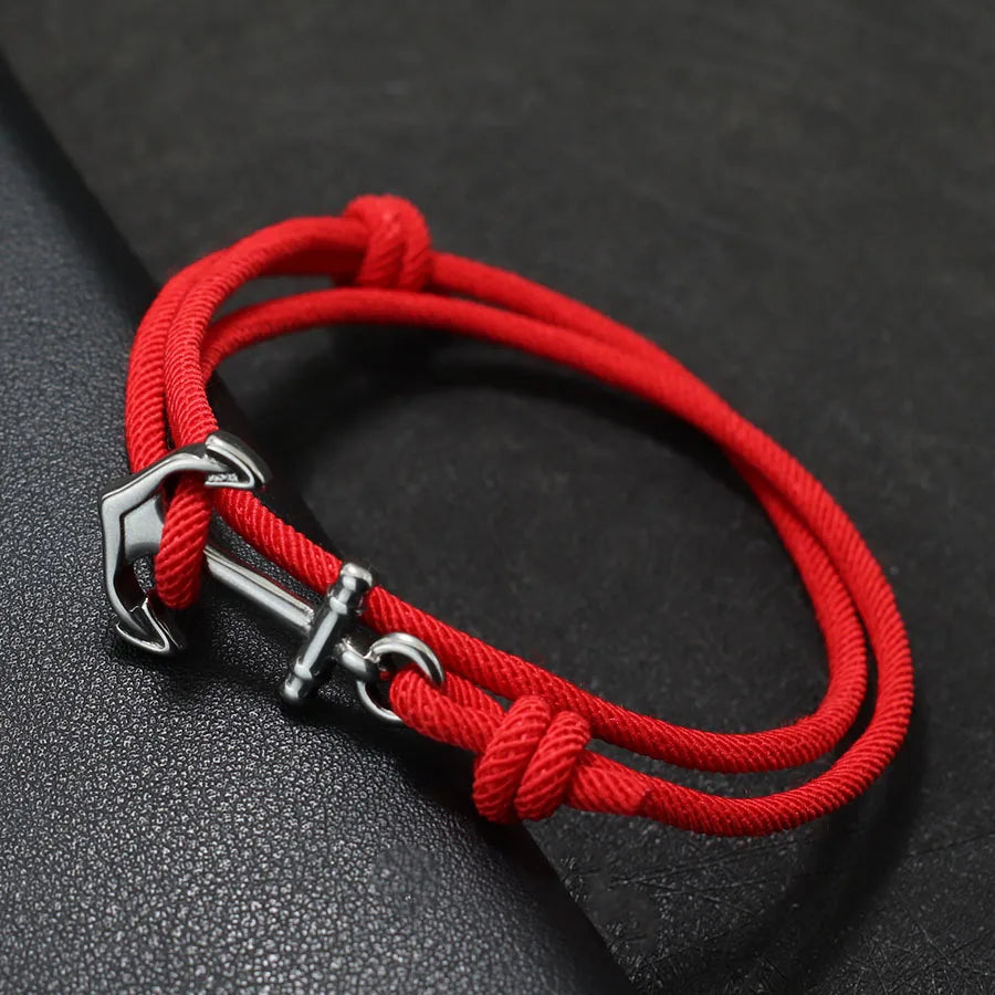 Armband aus Kordel mit Anker, rot