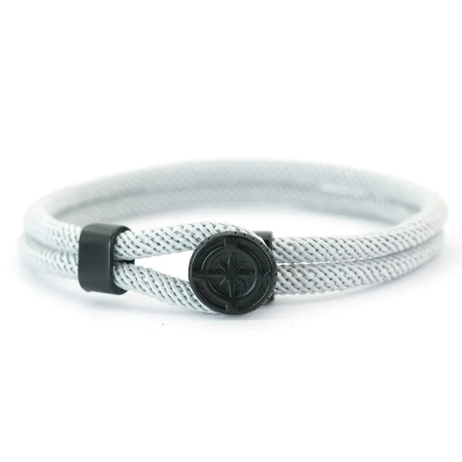 Seilarmband mit schwarzem Kompass Windrose grau