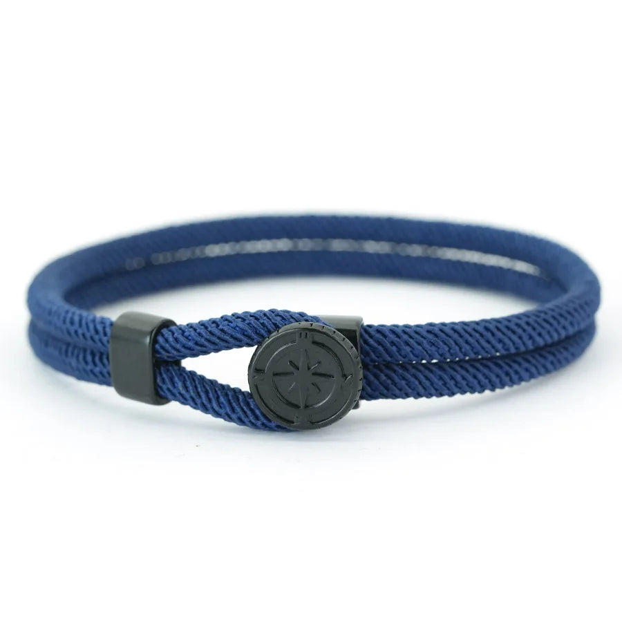 Seilarmband mit schwarzem Kompass Windrose marineblau