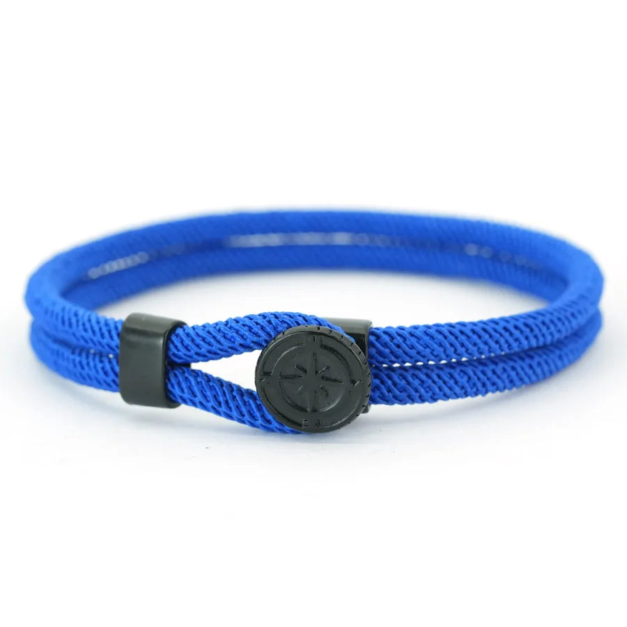 Seilarmband mit schwarzem Kompass Windrose königsblau