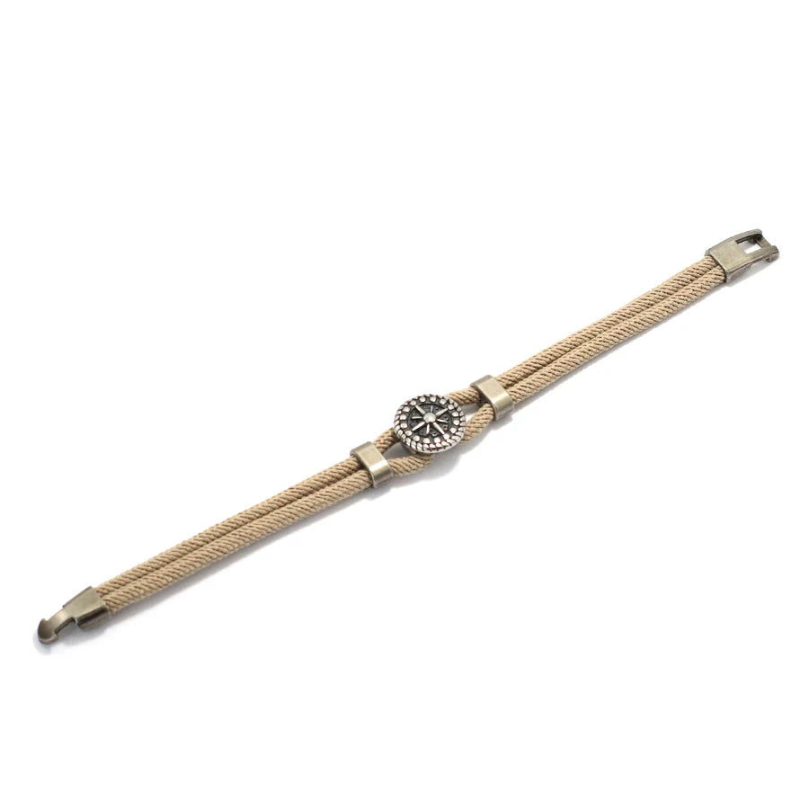 Seilarmband mit beigem Kompass Rosenrose