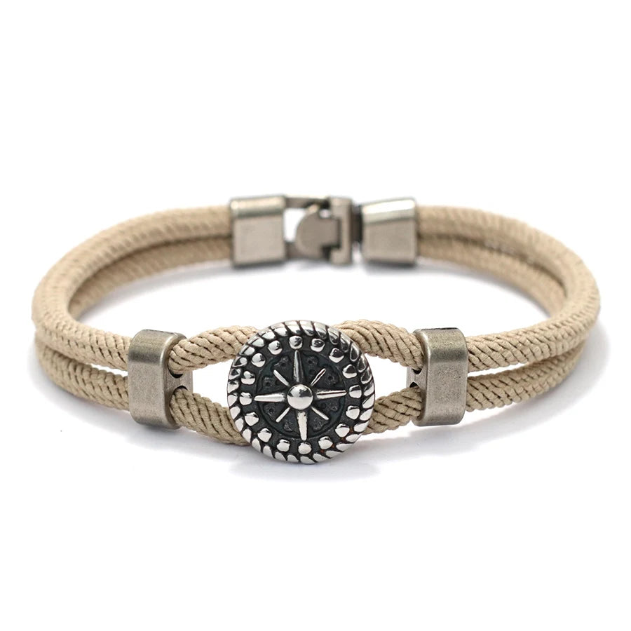 Seilarmband mit beigem Kompass Rosenrose