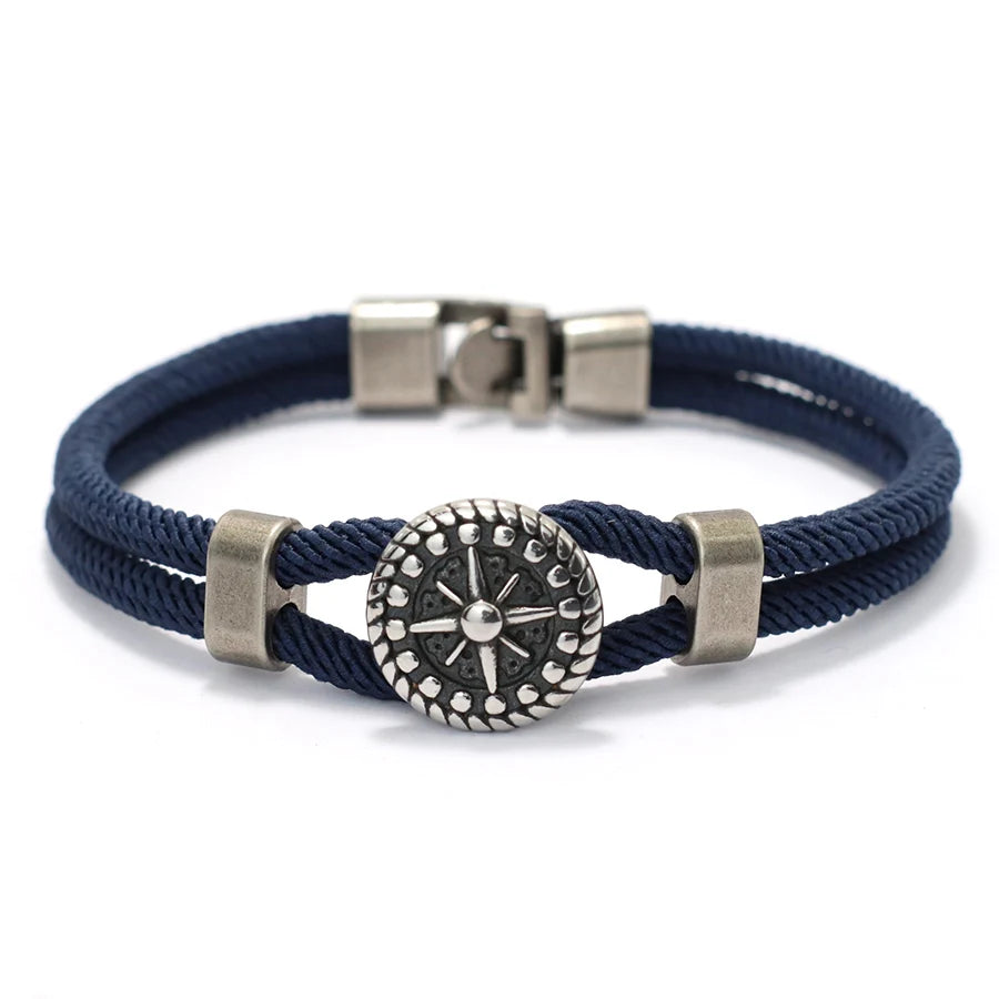 Seilarmband mit marineblauem Kompass Rosenrose
