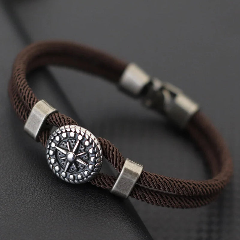 Seilarmband mit braunem Kompass Rosenrose