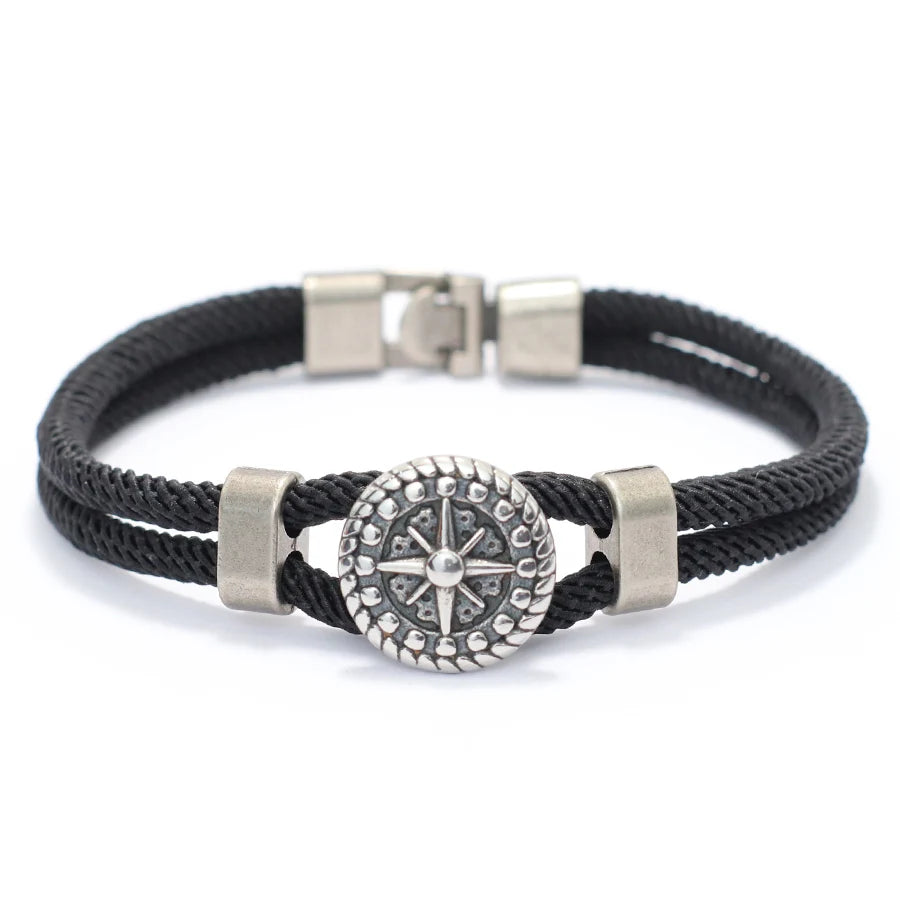 Seilarmband mit schwarzem Kompass Rosenrose