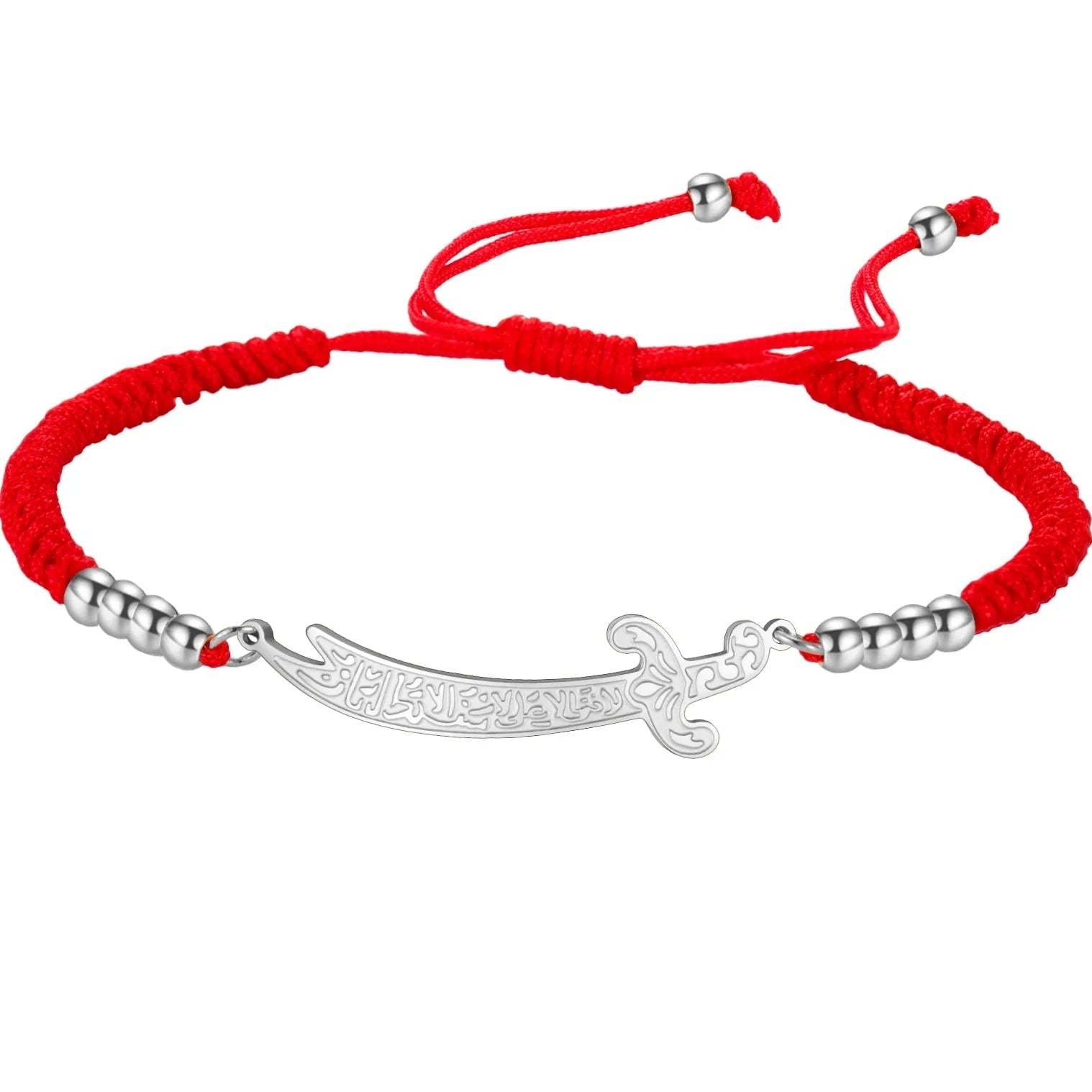 Seilarmband mit rotem arabischem Ali Zulfiqar Schwert aus Silber