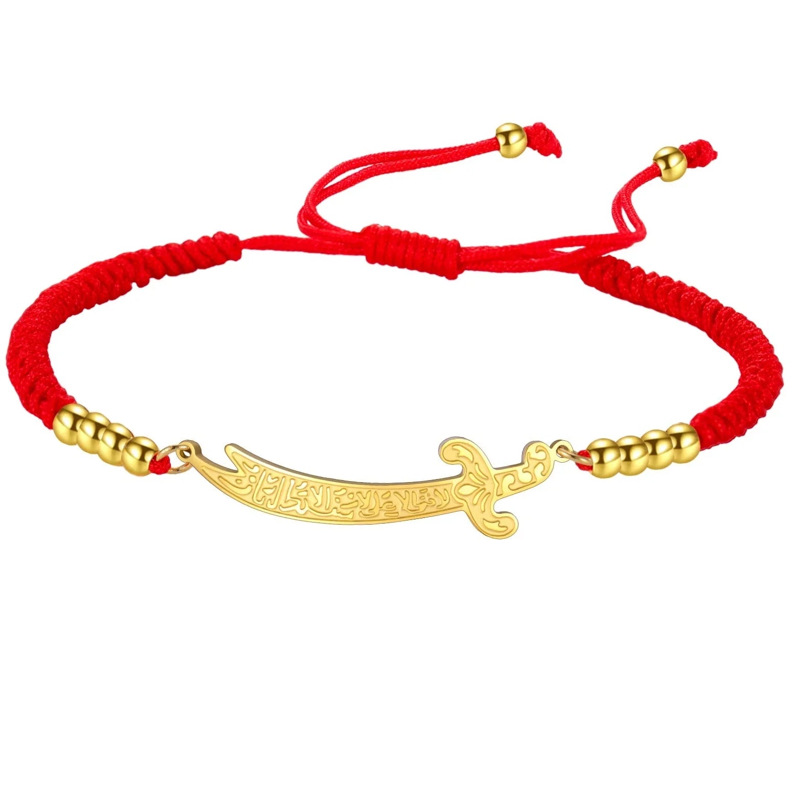Seilarmband mit rotem arabischem Ali Zulfiqar Schwert aus Gold