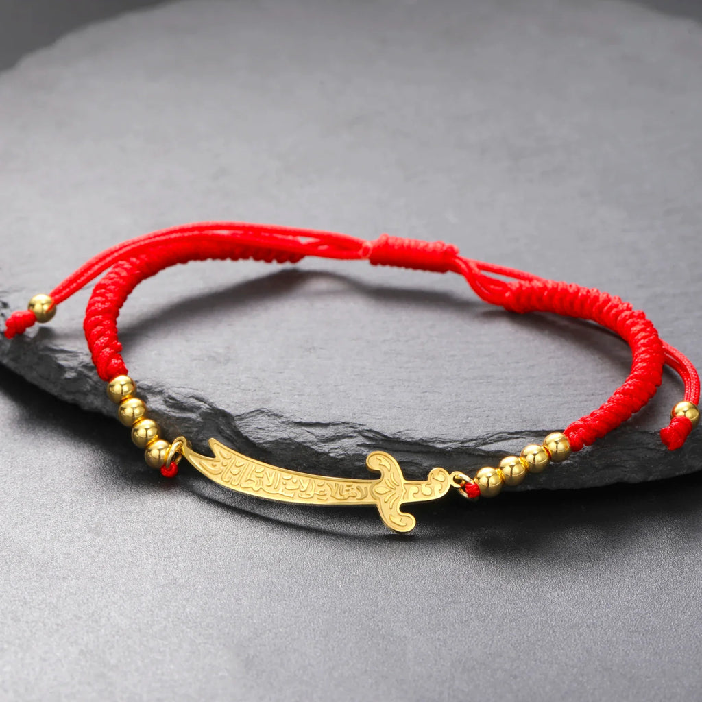 Seilarmband mit rotem arabischem Ali Zulfiqar Schwert aus Gold
