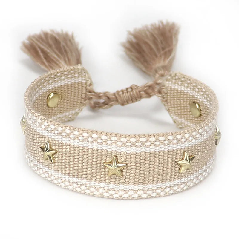 Seilarmband mit Sternen für Herren oder Damen beige