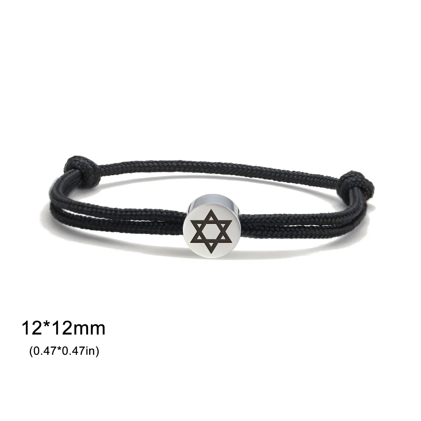 Seilarmband mit dem jüdischen Symbol des schwarzen und silbernen Davidsterns