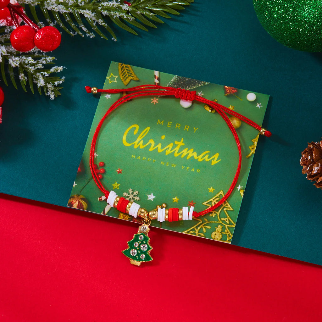 Seilarmband mit rotem Weihnachtsbaum- und Kugel-Anhänger