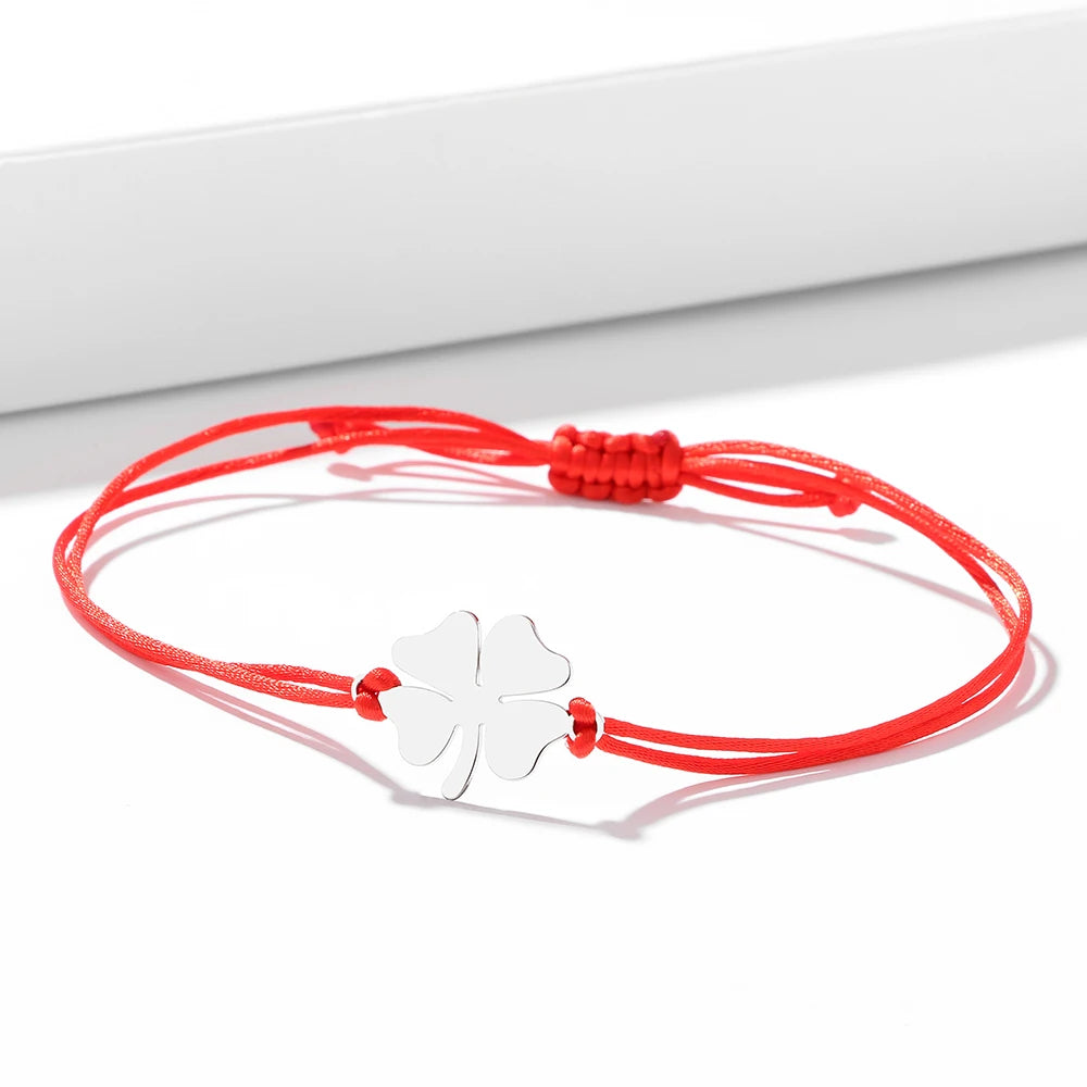 Seilarmband mit vierblättrigem Kleeblatt Glücksbringer rot und silber