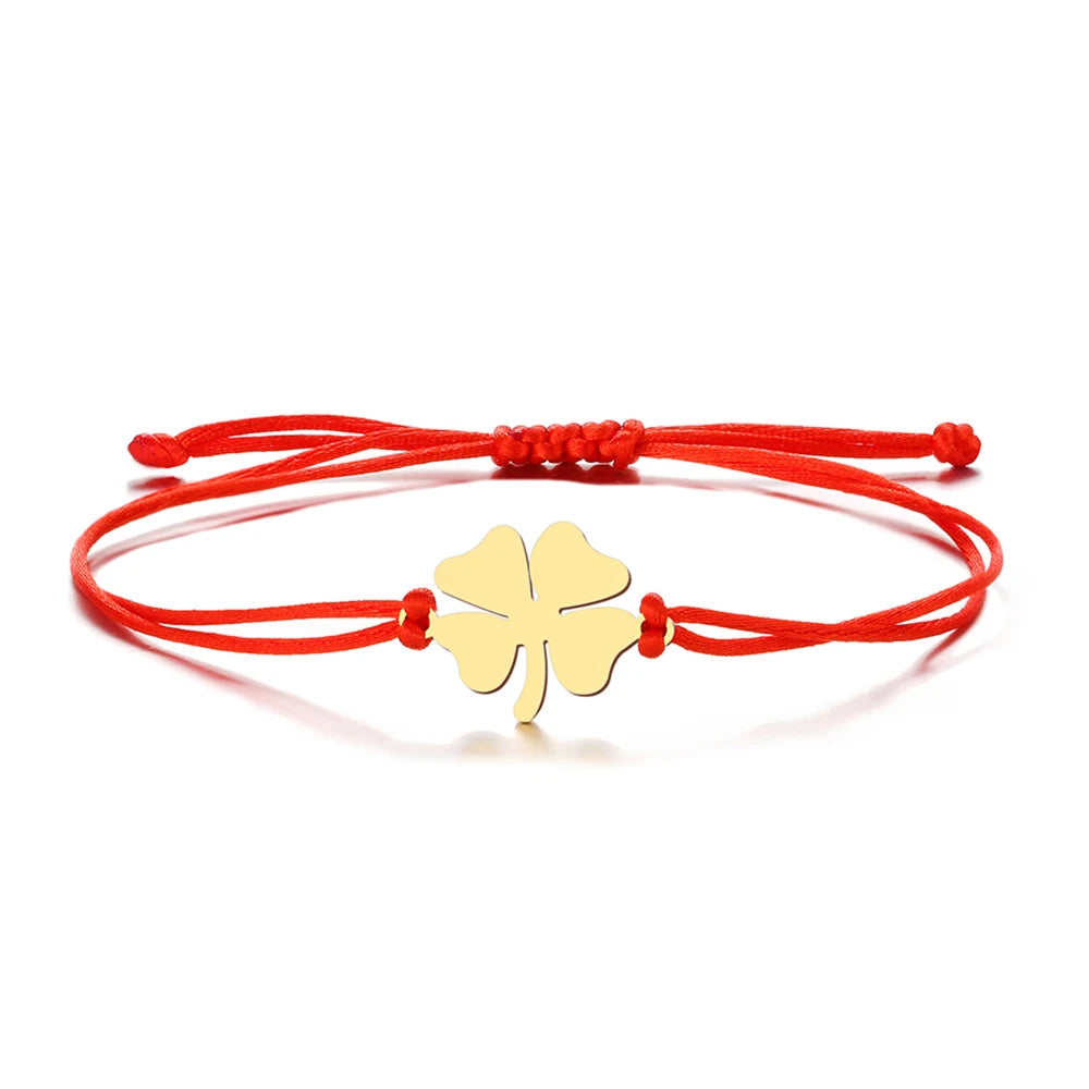 Seilarmband mit vierblättrigem Kleeblatt Glücksbringer rot und gold