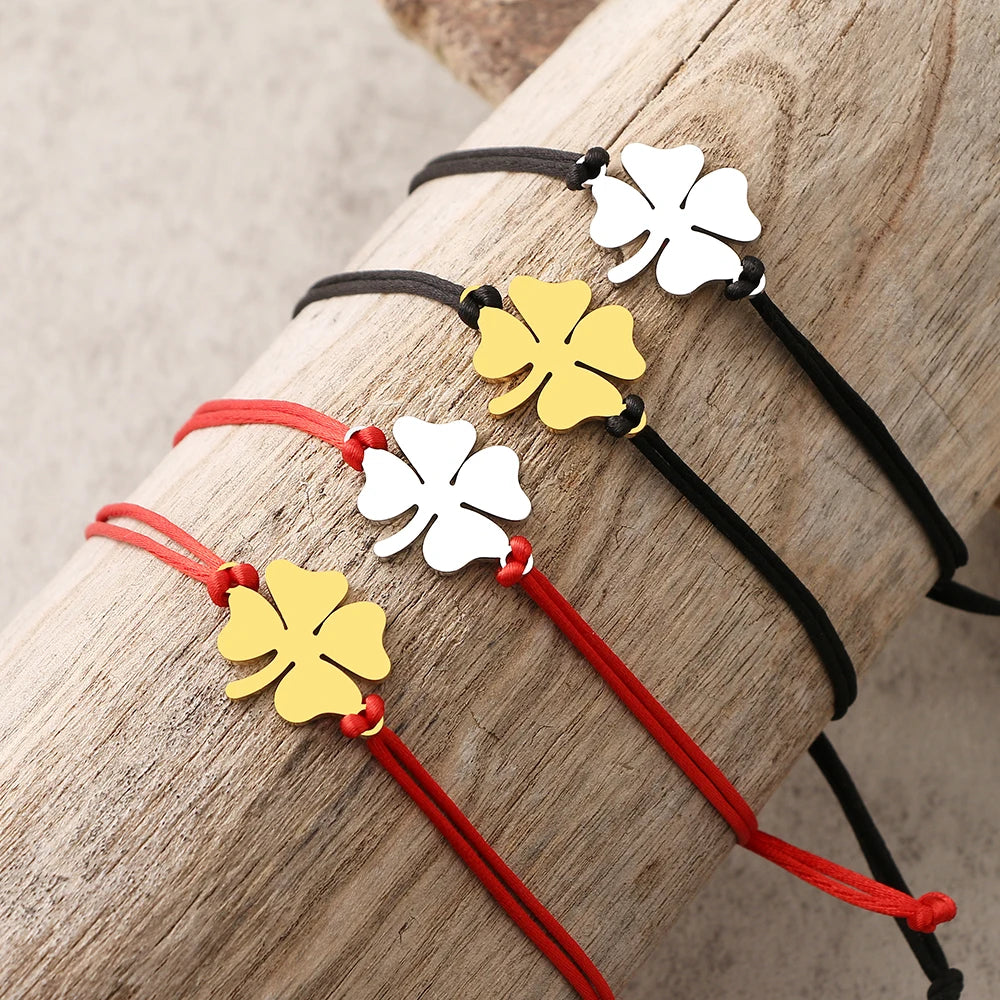 Seilarmband mit vierblättrigem Kleeblatt Glücksbringer rot und gold