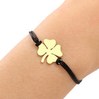 Seilarmband mit vierblättrigem Kleeblatt Glücksbringer schwarz und gold