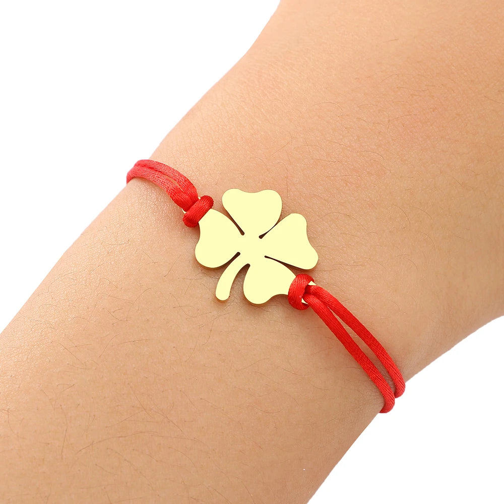 Seilarmband mit vierblättrigem Kleeblatt Glücksbringer rot und gold