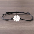 Seilarmband mit vierblättrigem Kleeblatt Glücksbringer schwarz und silber