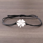 Seilarmband mit vierblättrigem Kleeblatt Glücksbringer schwarz und silber
