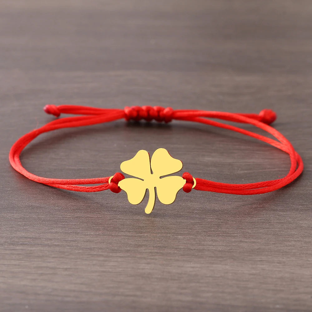 Seilarmband mit vierblättrigem Kleeblatt Glücksbringer rot und gold