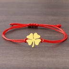Seilarmband mit vierblättrigem Kleeblatt Glücksbringer rot und gold