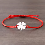 Seilarmband mit vierblättrigem Kleeblatt Glücksbringer rot und silber