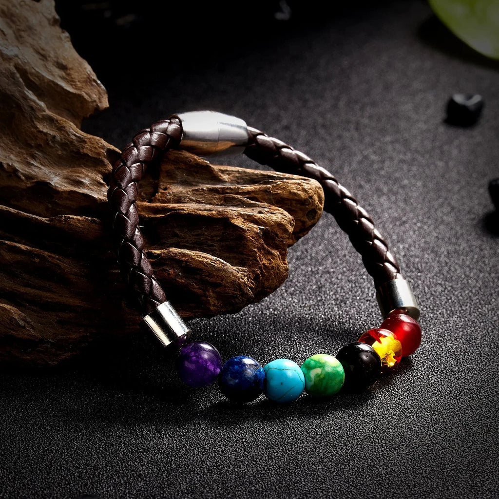 Armband aus Seil und 7 Chakra-Steinen