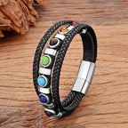 7 Chakren Lederarmband für Herren silber
