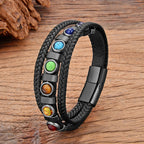 7 Chakren Lederarmband für Herren schwarz