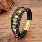 7 Chakren Lederarmband für Herren gold