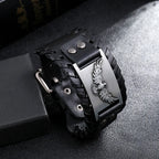 Schwarzes Lederarmband mit Adler