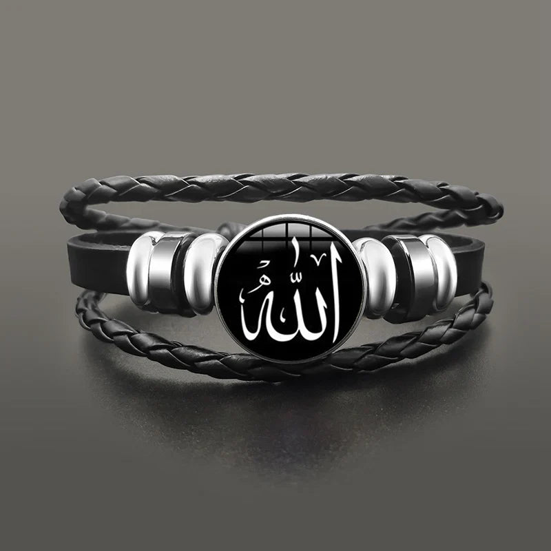 Armband aus schwarzem arabischem muslimischem Allah-Leder