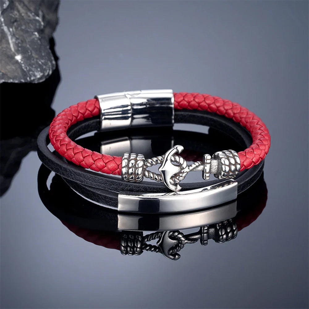 Dreifaches Ankerarmband rot