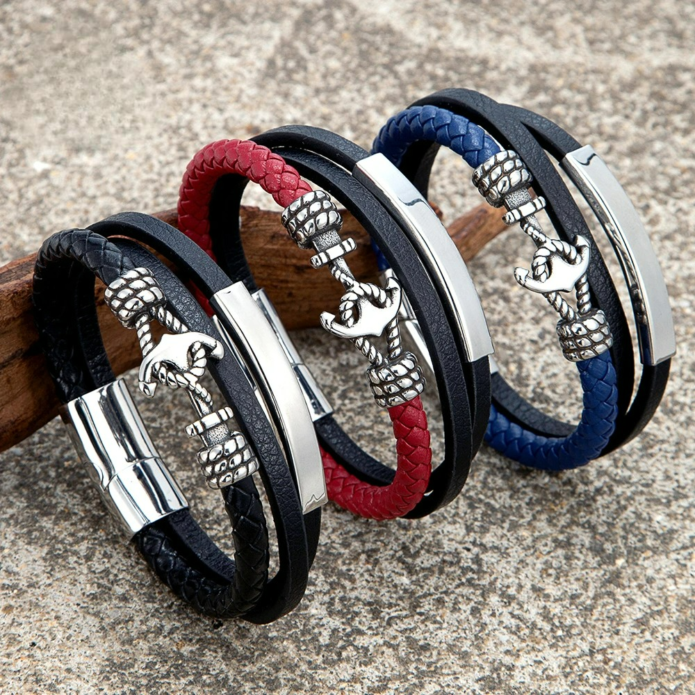 Dreifaches Ankerarmband rot
