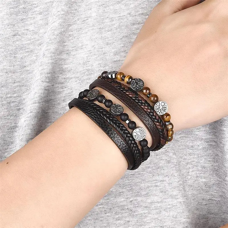 Lederarmband Lebensbaum Perlen Herren 