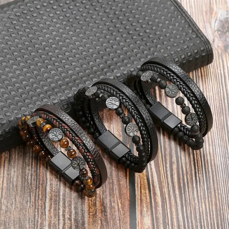 Lederarmband Lebensbaum Perlen Herren