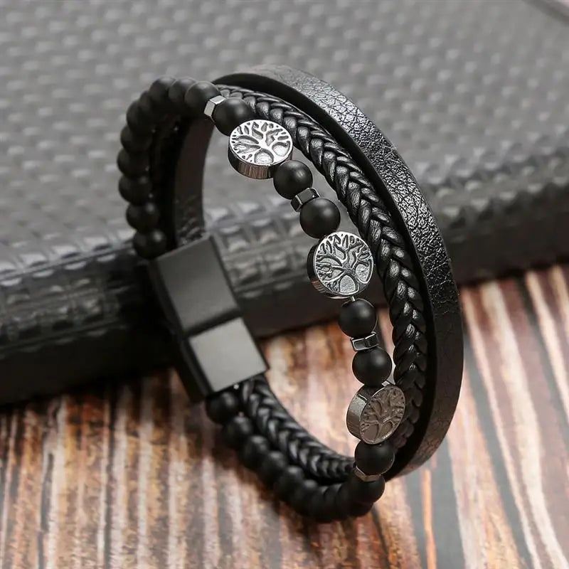 Lederarmband Lebensbaum Perlen Herren Stil 2