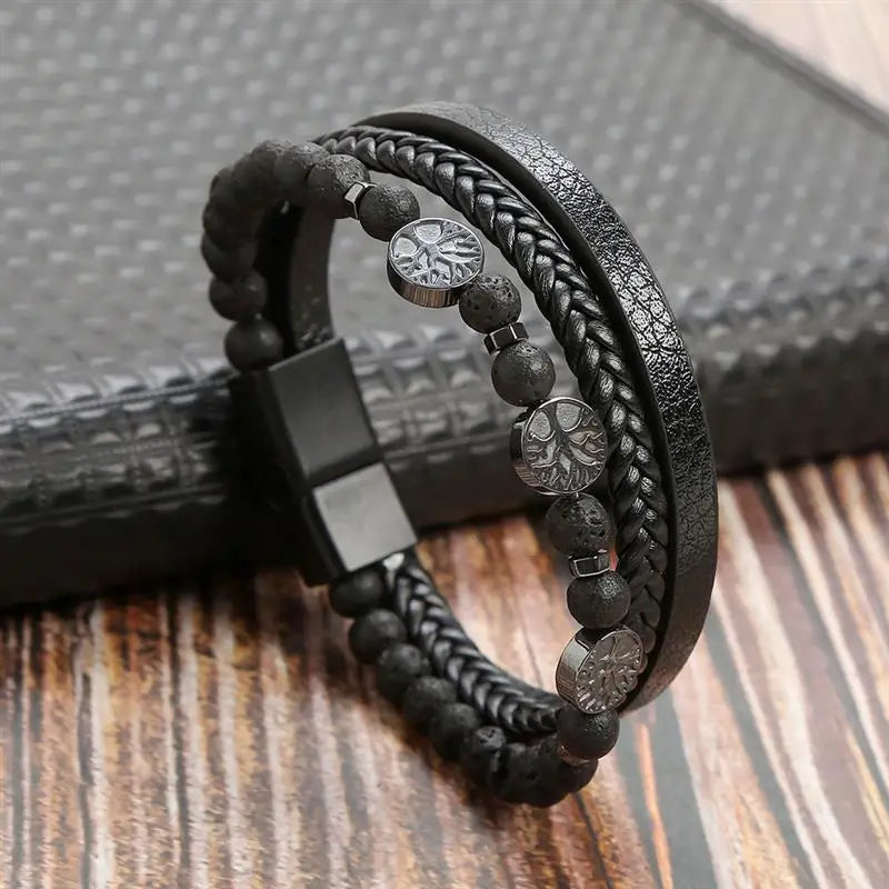 Lederarmband Lebensbaum Perlen Herren