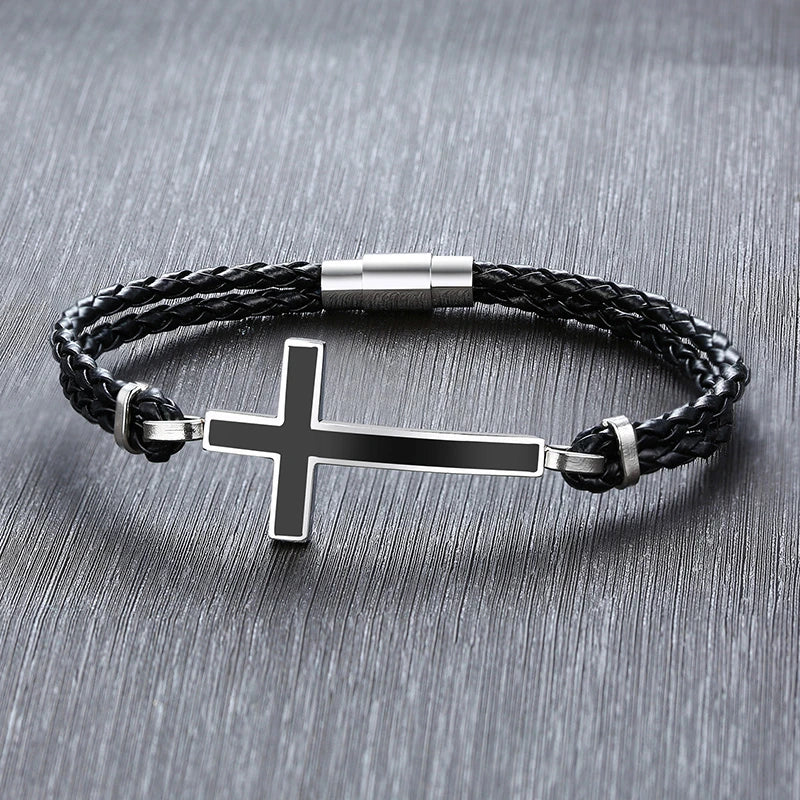 Lederarmband mit christlichem Kreuz