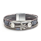 Armband aus Leder mit Muschel und Seestern in Grau