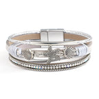 Armband aus Leder mit Muschel und Seestern in Silber