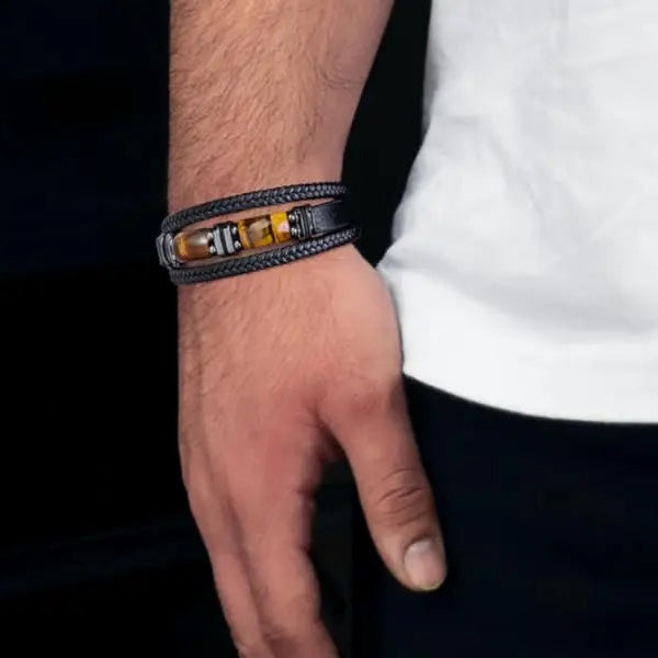 Lederarmband mit Tigerauge-Steinen