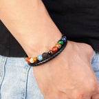 Lederarmband mit 7 Chakra-Steinen für Herren und Damen