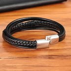 Herren Lederarmband Feder silber