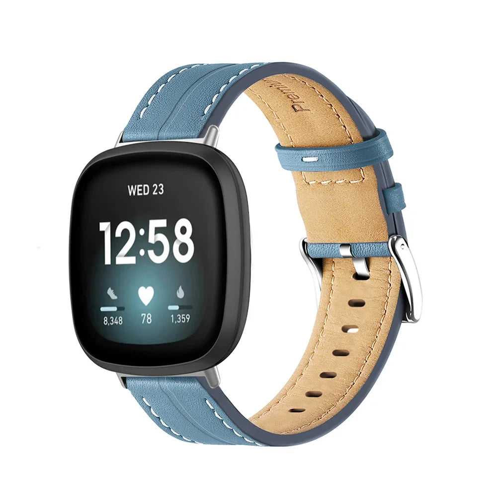 Lederarmband für Fitbit Versa 3, Versa 4, Sense 1 und Sense 2 Uhr in Blau