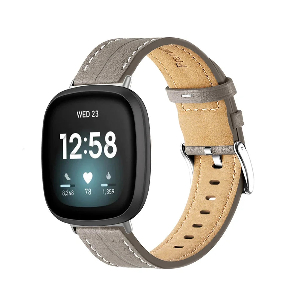 Lederarmband für Fitbit Versa 3, Versa 4, Sense 1 und Sense 2 Uhr in Grau