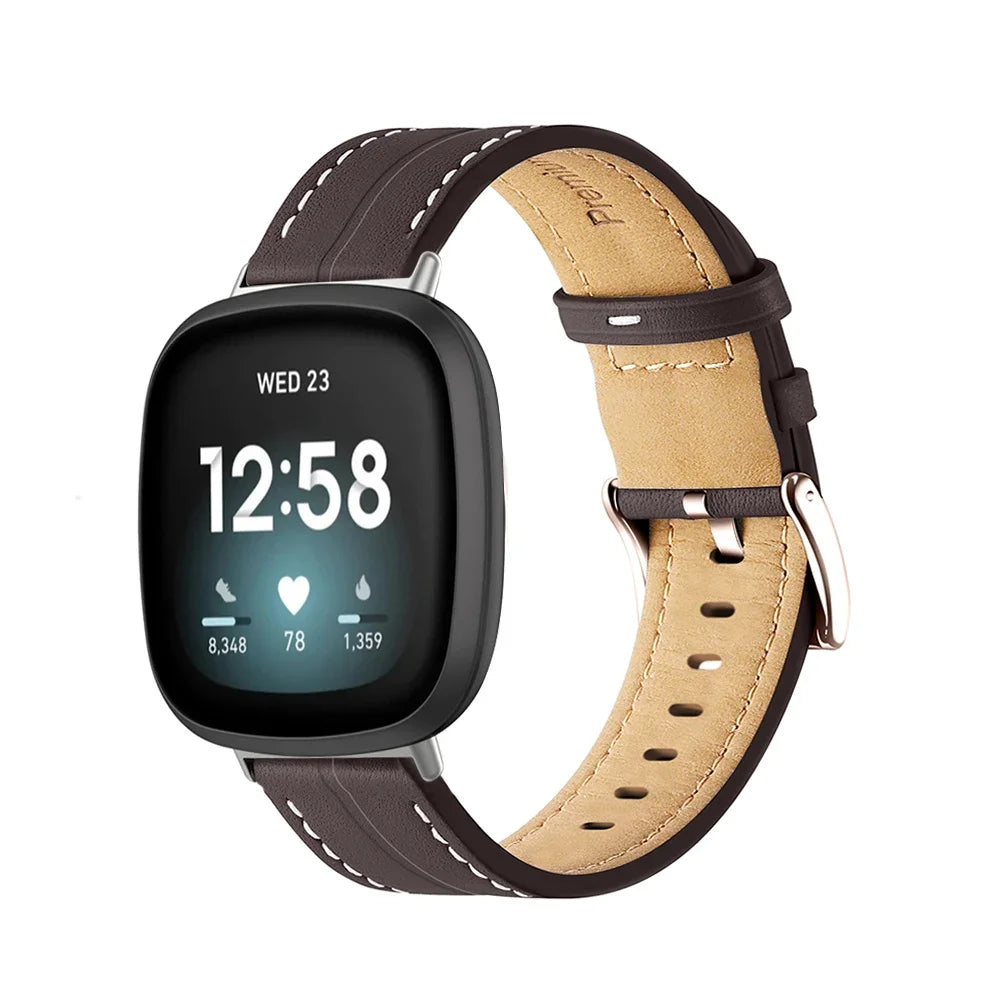 Lederarmband für Fitbit Versa 3, Versa 4, Sense 1 und Sense 2 Uhr in Braun