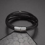 Geflochtener Ägyptischer Ankh-Kreuz Lederarmband Silber