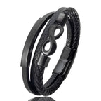 Bracciale in pelle intrecciata multigiro e simbolo infinito