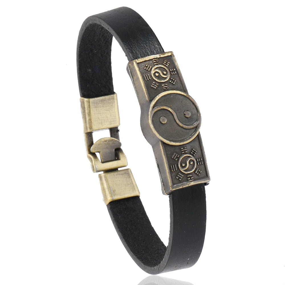 Schwarzes Yin Yang Lederarmband