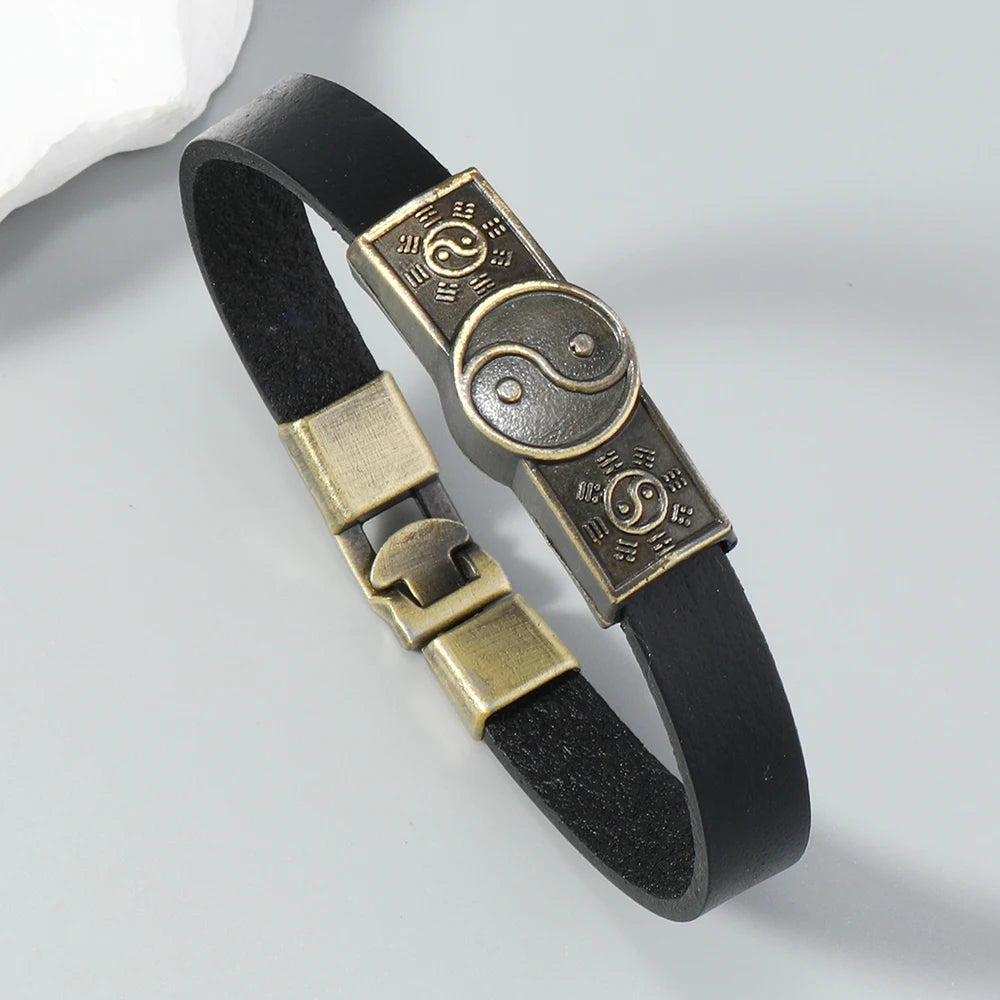 Schwarzes Yin Yang Lederarmband